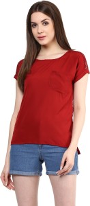 Mayra Party Short Sleeve Solid Women's Red Top