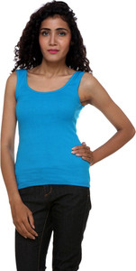TeeMoods Casual Sleeveless Solid Women's Blue Top