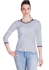 Veakupia Casual 3/4th Sleeve Solid Women's Grey Top