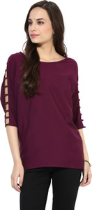 Calgari Casual Full Sleeve Solid Women's Purple Top
