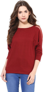 Miss Chase Casual 3/4th Sleeve Solid Women's Maroon Top