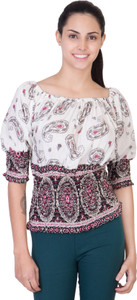 Khhalisi Party 3/4th Sleeve Printed Women's White Top