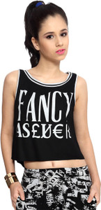 People Casual Sleeveless Printed Women's Black Top