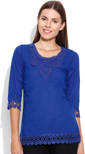 U&F Casual 3/4th Sleeve Solid Women's Blue Top
