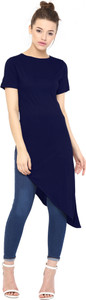 Miss Chase Casual Short Sleeve Solid Women's Blue Top