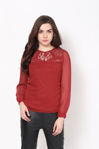 Harpa Casual Full Sleeve Solid Women's Red Top