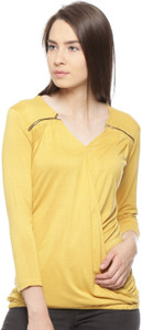 Vvoguish Casual 3/4th Sleeve Solid Women's Yellow Top