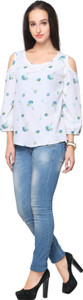 Ahalyaa Casual 3/4th Sleeve Printed Women's White Top