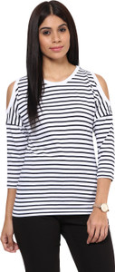 Hypernation Casual 3/4th Sleeve Striped Women's Blue, White Top