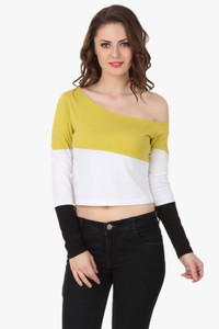Texco Party Full Sleeve Solid Women's Yellow, White Top