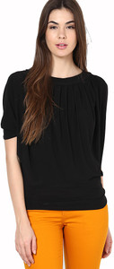 Mayra Party Short Sleeve Solid Women's Black Top