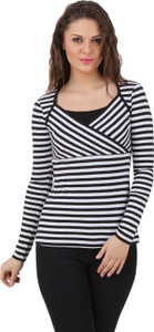 Texco Party Full Sleeve Striped Women's Black, White Top