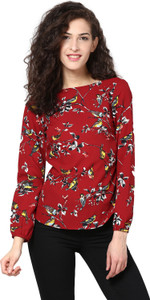 Harpa Casual Full Sleeve Printed Women's Maroon Top