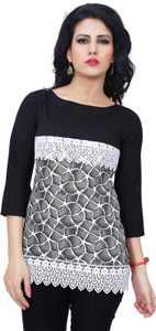 Ziyaa Casual 3/4th Sleeve Printed Women's Black Top