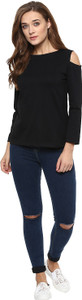 Miss Chase Casual Full Sleeve Solid Women's Black Top