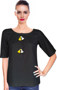 BeforeAfter Festive Short Sleeve Solid Women's Black Top