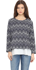 Martini Casual Full Sleeve Printed Women's Blue, White Top