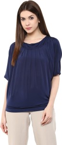 Mayra Party Short Sleeve Solid Women's Dark Blue Top