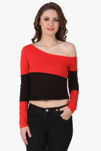 Texco Casual Full Sleeve Solid Women's Red, Black Top