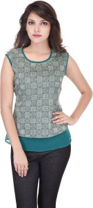Saarvi Fashion Casual Sleeveless Printed Women's Green Top