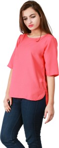 Vaak Casual 3/4th Sleeve Solid Women's Pink Top