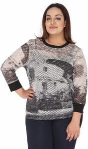 Calae Casual Full Sleeve Printed Women Grey Top