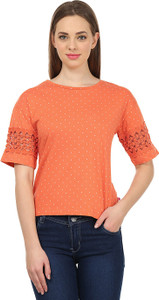 United Colors of Benetton Casual Short Sleeve Printed Women's Orange Top
