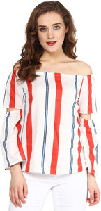 Sassafras Casual 3/4th Sleeve Striped Women's Multicolor Top