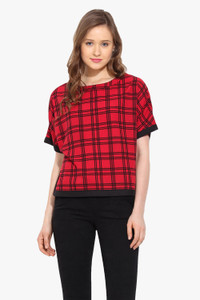 Saiesta Casual 3/4th Sleeve Checkered Women's Red Top