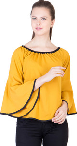 Khhalisi Party Bell Sleeve Printed Women's Yellow Top