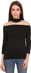 Legona Casual 3/4th Sleeve Solid Women's Black Top