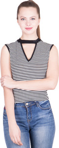 khhalisi Party Sleeveless Striped Women's Black, White Top