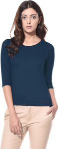 Miss Chase Casual 3/4th Sleeve Solid Women's Blue Top