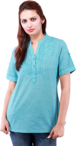 Goodwill Impex Casual Short Sleeve Solid Women's Blue Top