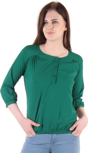 Vvoguish Casual 3/4th Sleeve Solid Women's Green Top