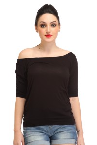 Cation Casual 3/4th Sleeve Solid Women's Black Top