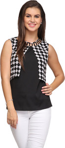 Eavan Casual Sleeveless Geometric Print Women Black Top