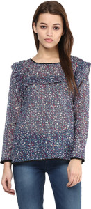 Avoir Envie Casual Full Sleeve Printed Women's Grey Top
