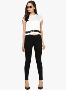 Vero Moda Casual Short Sleeve Embellished Women's White Top
