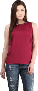 Mayra Casual Sleeveless Solid Women's Maroon Top