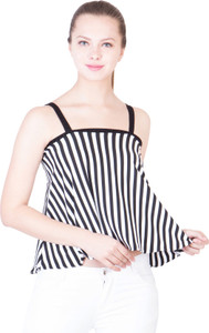 khhalisi Party Shoulder Strap Striped Women's White, Black Top