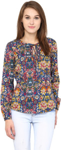 Harpa Casual Full Sleeve Printed Women's Blue Top