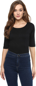 Miss Chase Casual Short Sleeve Solid Women's Black Top
