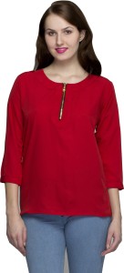 Indietoga Casual 3/4th Sleeve Solid Women's Red Top