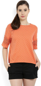 United Colors of Benetton Casual Short Sleeve Printed Women's Orange Top
