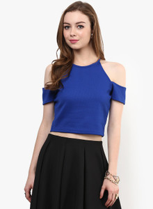 Veni Vidi Vici Casual Short Sleeve Solid Women's Blue Top