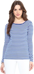 Miss Chase Casual Full Sleeve Striped Women's Blue Top
