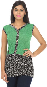 TeeMoods Casual Sleeveless Printed Women's Green Top