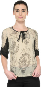 Tunic Nation Casual 3/4th Sleeve Floral Print Women's Beige Top