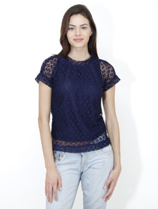 Mayra Casual Short Sleeve Solid Women's Dark Blue Top